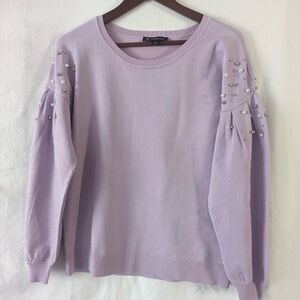 INC International Concepts Lavender Pearl-Embellished Scoop Neck Sweater